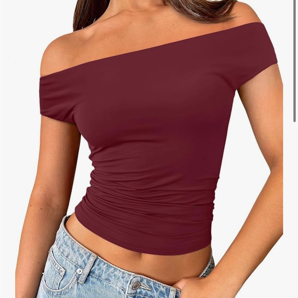 Elegant Off-Shoulder Burgundy Top